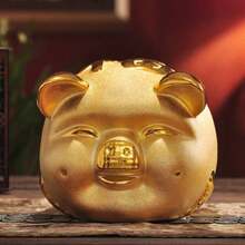 Golden Lucky Pig Piggy Bank in Multiple Sizes, Large-Capacity Creative Metal Money Bank for Home Décor and Gift Giving - أصفر - مشاهدة 5