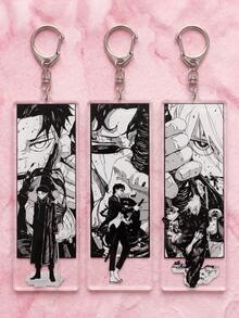 1Pc/3Pcs Kagurabachi Theme Black & White Manga Style Long Acrylic Keychains, Featuring Classic Character Close-Up Backgrounds And 3D Standee Overlay Design, Fashionable Bag Charm, Suitable For Back To School, Gift For Anime Fans, Exquisite Collection, All Seasons - Multicolor - View 2
