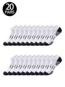 1/5/10/20 Pairs Men's Short Socks, Minimalist Casual Socks, Grey Striped Running Socks - Multicolor - View 29
