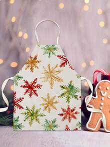 1PC Christmas Snowflake Pattern Single-Sided Printed Apron, Unisex Home Kitchen Halter Tie Apron, Home Decor Kitchen Cooking Anti-Stain Apron - Multicolor - View 6