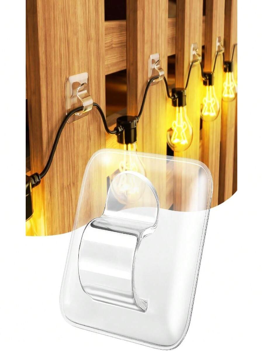 25 Pack Heavy-Duty Waterproof Outdoor Light Hooks With Adhesive Strips - Clear Square Adhesive Backing, -Free Installation For String Lights, Christmas/For Halloween/Thanksgiving Decorations, Compatible With, Edison, - Multicolor - View 1