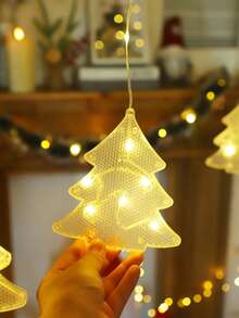 1pc Home Christmas Decoration Bell Star LED Light Curtain, Battery Powered, Holiday Party Decorative Light String, Indoor Room Wall/Window Decoration Light, Bell Christmas Light String, Christmas Decoration Light, Christmas Gift, Bell Fairy Light - Clear - Christmas Tree + Star - View 7