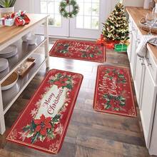 1/2/3pcs Christmas Theme Kitchen Rug, Flannel Kitchen Rug, Comfortable Soft Absorbent Non-Slip Machine Washable With Non-Slip Backing, Suitable For Multiple Scenes: Entrance, Living Room, Bedroom, Kitchen, Dining Room, Bathroom, Laundry Room, Hallway, Christmas Holiday Home Decor Floor Mat - Multicolor - View 4