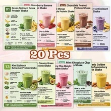20 Milkshake & Smoothie Recipe Cards - Includes 20 Flavor Chart Step-By-Step Guide, Suitable For Home Kitchen, Beginners, Birthday Gifts, Summer Desserts, Christmas Gifts, Paper Recipe Cards With Flavor Illustrations - 20 Milkshake and Smoothie Recipe Cards - View 1