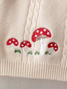 Girls' Sweet Mushroom Embroidered Cable Knit Round Neck Long Sleeve Cardigan Sweater Jacket, Casual Versatile For Daily Wear And School, Spring Autumn Winter - Apricot - View 4