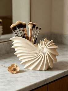 1pc Shell Shaped Makeup Brush Holder, Makeup Brush Storage Organizer Box, Vanity Tabletop Decor, Beauty Tool Display Storage Box, Vanity Accessories, Suitable For Home Life - A - View 12