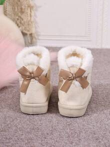 Children's Mibai Snow Boots, Sweet Bowknot Fuzzy Short Boots, Winter Warmth Cotton Shoes For Girls - Beige - View 4
