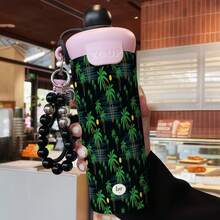 1PC 600ML Fashionable Butterfly, Creative Coconut Grove, Coconut Tree And Sea Pattern Stainless Steel Insulated Cup, Dual-Use Coffee Cup, Portable Straw Cup, Lanyard Insulated Cup, Suitable For Office, Campus, Gift For Holidays/Birthdays, Coffee - Multicolor - View 2