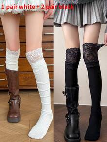 1/2 Pairs Women's Colorful Lace Ruffle Bow Versatile Ballet Style Over-The-Knee Socks - Multicolor - View 16