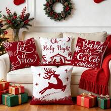 4pcs/Set Christmas Themed Printed Pillow Covers, Red And White Color Scheme, Christmas Atmosphere Decorative Cushion Covers, Suitable For Sofa, Bedroom And Other Home Decor Cushion Covers (Pillow Insert Not Included) - Multicolor - View 4