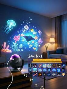 24 Projection Patterns Dynamic Rotation Timer Function Sleep Music Type-C Charging Purple Black Starry Sky Ocean Projector Light Bedroom Party Holiday Home Indoor Decoration Atmosphere Night Light - Sea Axis Star - View 2