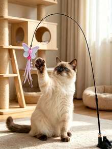 3 Pieces Set (Strong Suction Cup + Rope Cat Teaser Wand + Realistic Butterfly Pendant) Fun Cat Toy, Home Cat Toy, Suction Cup Cat Teaser Accessory, A Great Way For Cats To Entertain Themselves And Burn Energy - Multicolor - View 2