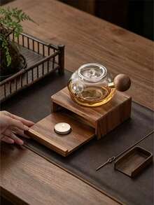 1 buah Alas Penghangat Teko Kayu dengan Tempat Lilin/Cahaya Teh, Alas Pemanas Teko Portabel, Aksesori Penghangat Teh Non-Listrik, Cocok untuk Menyeduh Teh di Meja, Dekorasi Aksesori Set Teh Meja Ruang Teh - MultiWarna - View 4