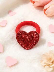 12Pcs/Set Red Glitter Heart Pet Hair Ties, Cute Elastic Hair Bands Puppy Dog Cat Hair Accessories, No‑Hurt Pet Ponytail Holder For Small Pets - Multicolor - View 4