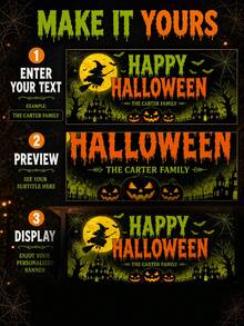 Personalized Text Halloween Fence Banner, Custom Family Name Yard Sign, Haunted House Witch Bats And Jack O Lantern Theme, Spooky Porch Decoration, Trick Or Treat Party Backdrop, Fall Holiday Outdoor Display For Families And Homeowners. - Multicolor - View 6