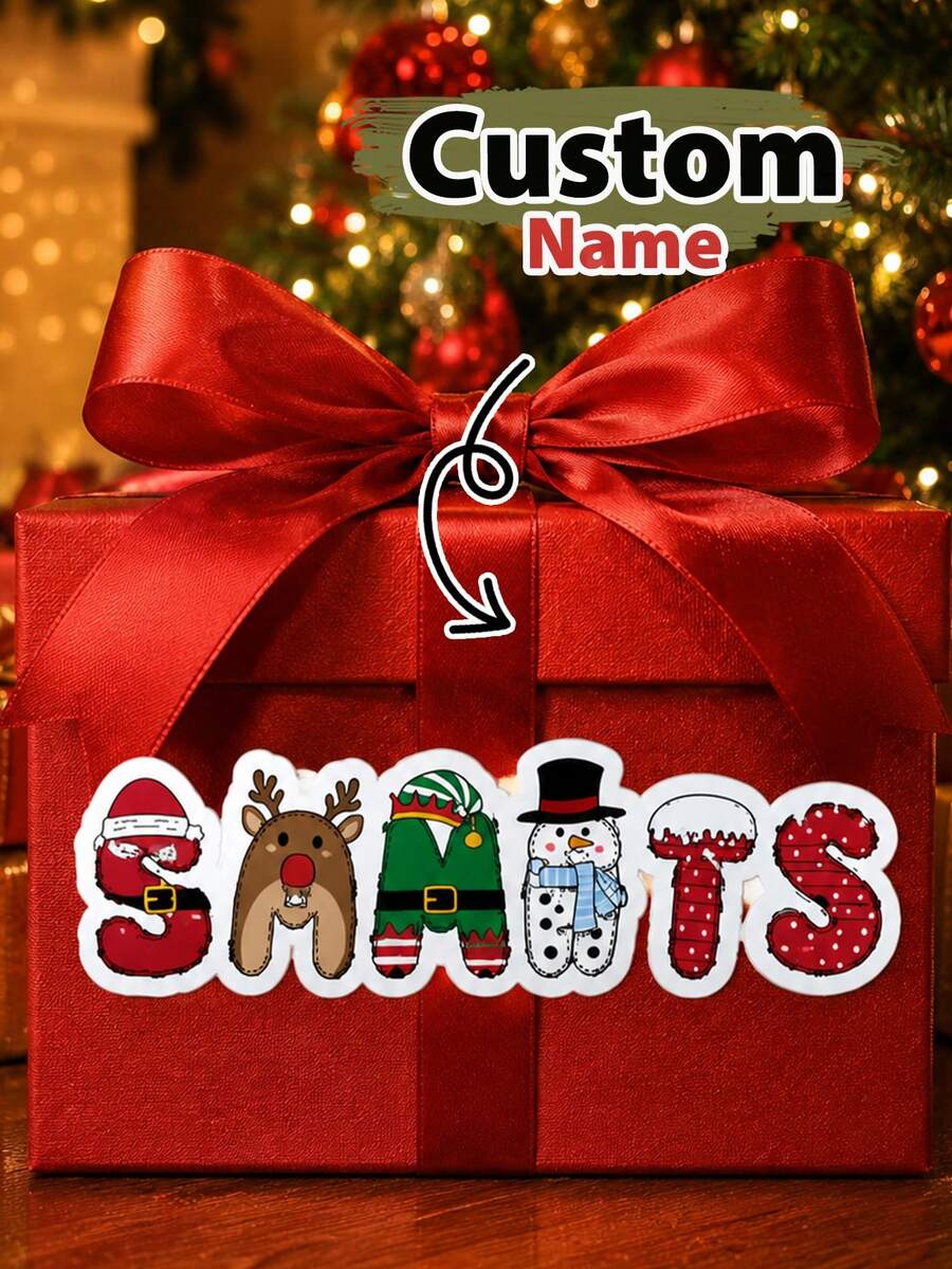 Custom Christmas Name Stickers, Personalized Holiday Letter Labels, Festive Santa Reindeer Snowman Style, Customized Gift Bag & Present Decor, Customizable Name Stickers, Christmas Gift Tags, Holiday Party Decor 2026, Christmas Gift Stickers - Style B - View 1