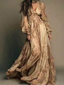 Women Long Dresses - Apricot - View 1