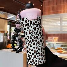 1PC 600ML Simple Leopard Print, Personalized Leopard Print, Stylish Leopard Pattern Stainless Steel Thermal Cup, Dual-Use Coffee Cup, Portable Straw Cup, Lanyard Thermal Cup, Suitable For Office, Home, Gift Recommendation, Coffee/Milk/Tea - Multicolor - View 3