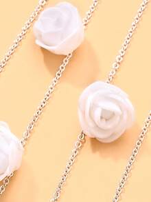 STONEFANS 1pc White Flower Tassel Headband, European & American Style Elegant Bridal Wedding Hair Accessory - Silver - View 3