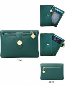 MIYIN 2pcs Litchi Texture Small Wallet With Detachable Zipper Coin Purse, Soft Bi-Fold Snap Wallet Women's Mini Wallet Suitable For Daily Shopping Travel, Minimalist Style, Lightweight And Portable, Multi-Functional Credit Card Holder Zipper Wallet - Multicolor - View 7