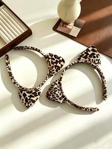 1pc Halloween Leopard Print Headband Cartoon Cat's Ears Cute Dimensional Headband - Multicolor - View 2