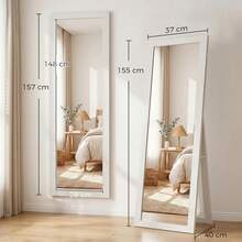 vidaXL Full-Length Mirror, Floor Mirror, Wood-Look Frame, 157 X 37 Cm, Gray, Rectangular, Wall Mirror For Standing, Leaning, Large Mirror, For Hallway, Living Room, Bedroom - White - View 7