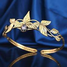 Vintage Antique Gold Leaf Rhinestone Headband Greek Goddess Elf Tiara Bridal Wedding Hair Accessory For Women Prom Party Renaissance Cosplay Costume - Multicolor - View 6