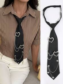 1PC Women's Fashion Heart Chain Decor Simple Tie Suitable For Dating And Daily Wear - Multicolor - View 1