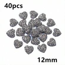 40pcs 10mm/12mm Flat Back Heart-Shaped Resin Inlaid Stones, Multi-Color Crystal Cluster Natural Stone Convex Surface DIY Jewelry Making Accessories - Heart - View 34