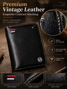 Wallets For Man, Vintage Vertical PU Leather Wallet, Large Capacity Multi-Card Slot With Zipper Coin Pocket - Black - View 4