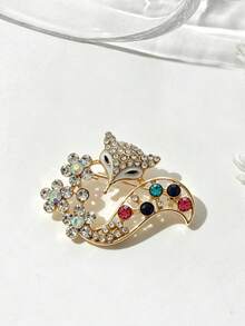 Broche personalizado con forma de zorro, adornado con brillantes cristales de imitación, adecuado para combinar con trajes, chaquetas y diversos accesorios de ropa - color - Ver 3