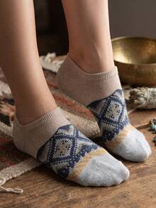 1/3/5/10 Pairs Unisex Geometric Pattern Invisible Short Socks, Bohemian Style Short Socks, Vintage Non-Slip Invisible Socks, Suitable For Daily Casual Wear - Multicolor - View 5