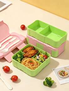 Kotak Bekal Sekolah, Kotak Bento Sekat dengan Set Peralatan Makan, Wadah Bekal Persegi, Aman untuk Microwave, Tas Bekal, Kulkas, Cocok untuk Rumah, Sekolah, Kantor, Perjalanan, Kembali ke Sekolah, Piknik di Luar Ruangan - MultiWarna - View 3