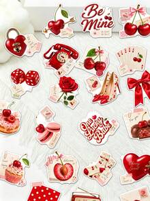 50Pcs Red Sweet Cherry Graphic Stickers, Aesthetic Fruit Dessert Waterproof Decals For Notebook, Luggage, Skateboard - Multicolor - View 5