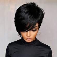 Wig Potongan Pixie Pendek, Rambut Manusia Perawan Brasil, Wig Potongan Pixie Berlapis Belahan Samping Panjang untuk Wanita, 6 Inci, Kepadatan 150%, Buatan Mesin Sepenuhnya, Tanpa Renda, Cocok untuk Pemakaian Sehari-hari, Pesta dan Cosplay, Warna 1B# - S1 - View 8