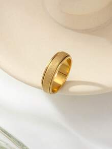 Multi-Width Frosted Glitter Rotating Stress Relief Ring, 18k Gold Plated/304 Stainless Steel Material, 2/4/6mm Width, Multiple Sizes Available, Unisex Couple Rotating Plain Band Ring - Gold - View 18