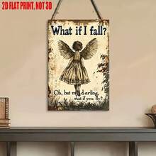 1pc 2D Flat Vintage Iron Wall Art Plaque, Angel Design With Inspirational Quote, Rustic Distressed Finish, Suitable For Home Decor, Pre-Drilled Holes As Shown In Size Chart, No Hanging Chain Included - Multicolor - View 4