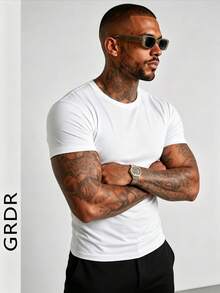 GRDR Men's Summer Solid Color Round Neck Short Sleeve, Fashion Classic Solid Color Short Sleeve, Suitable For Casual Versatile Style - White - View 4