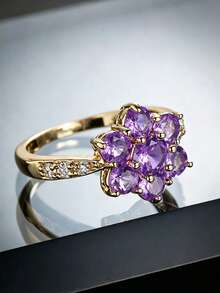 1 pieza Anillo de flor de circonita colorido y de moda para mujer - Rosa Fucsia - Ver 15