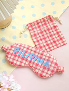 Takeoak 2PCS Personalized Name Eye Mask Set With Storage Bag Colorful Plaid Pattern Custom Name Sleep Mask Cute Travel Accessories Pajama Party Favor Bridal Shower Gift For Girls Birthday Gift - Multicolor - View 12
