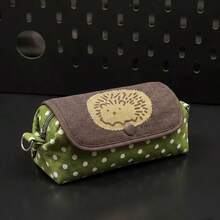 Cute Hedgehog Polka Dot Pencil Case, Large Capacity Student Pencil Box, Stationery Storage Bag, Makeup Bag - Green - View 9