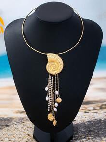 1pc Women's Fashion Shell Tassel Choker Necklace, Suitable For Daily And Vacation Wear - Conch Tassel Golden Yellow - View 4