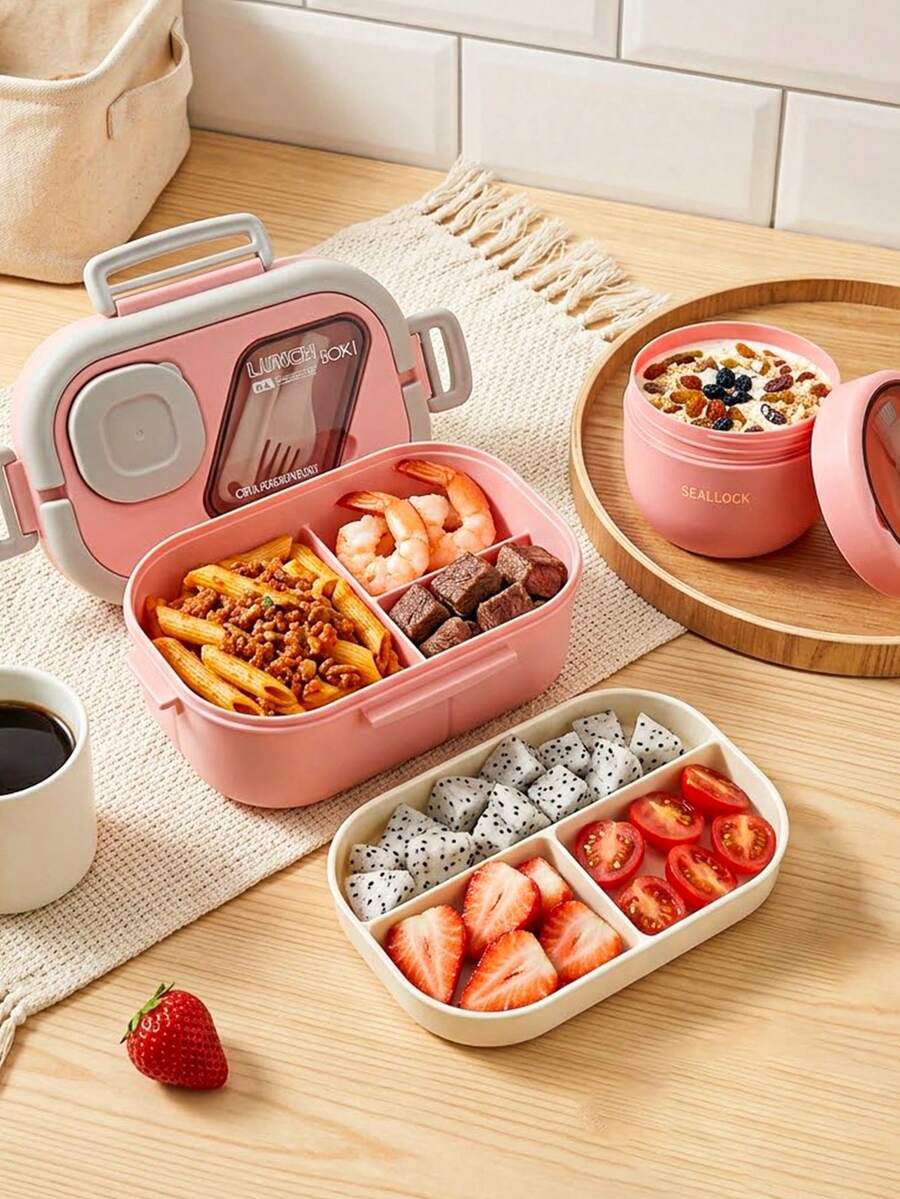 SEAL LOCK Large Capacity School Lunch Box, Adult Bento Box, Lunch Container - Built-In Utensils, Microwave (Remove Lid), Lunch Bag, Suitable For Home, School, Office, Travel, Back To School, Outdoor Picnic