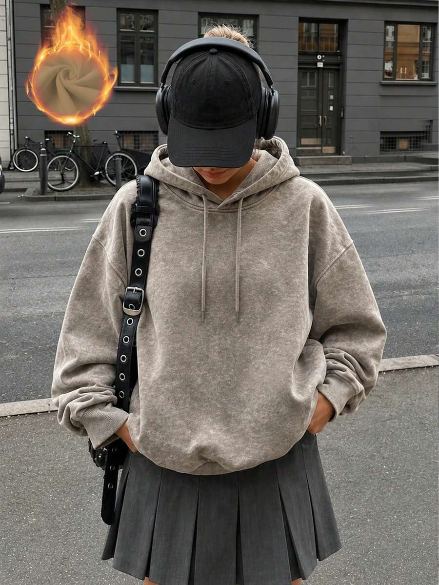 Women's New Autumn/Winter Fashion Khaki Tie-Dye Casual Versatile Hooded Fleece Sweatshirt Fall - Khaki - View 1