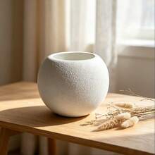 1pc White Round Flower Pot, Thickened Material, Durable And Shatter-Resistant, Suitable For Desktop Display, Modern Minimalist Living Room Desktop Flower Arrangement Decor, High-End Round Ball Vase, Dual Use For Dried And Fresh Flowers - 1pc White Round Flower Pot - View 2