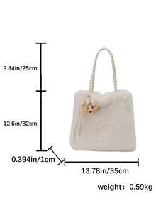 Women's Plush Tote Bag, Highly Attractive Shoulder Handbag, Fuzzy Fashionable Stylish Handbag - White - View 10