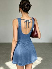 Women Denim Dresses - Dark Wash - View 4