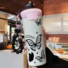 1PC 600ML Creative Flower, Heart Rose, Simple Butterfly Pattern Stainless Steel Cup, Double Drinking Coffee Cup, Portable Straw Cup, Lanyard , Suitable For Office, Campus, Gift For Holidays/Birthdays, Coffee, Milk, Tea - Multicolor - View 6