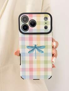 1pc New Fashion Colorful Plaid Dragonfly Pattern Shockproof Large Window Vertical Texture Faux Leather Soft Phone Case, Daily Protection Essential, Style, Perfect Gift For Friends, Family, Etc., For IPhone18/18PRO/18PROMAX/17/17Air/17Pro/17ProMax/IPhone16/16Plus/16Pro/16ProMax/IPhone15/14/13/12/11series - Multicolor - View 4