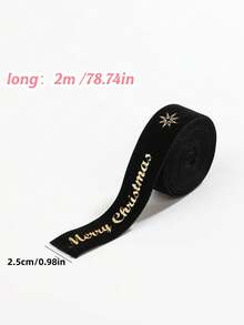 1 Roll Christmas Velvet Decorative Ribbon, Gold Foil Stars & Merry Christmas Print, 2m Roll, 2.5cm/4cm Wide, Suitable For Gift Wrapping, Christmas Tree, Wreath, Bow Making, Holiday Party Decoration - Velvet - View 16